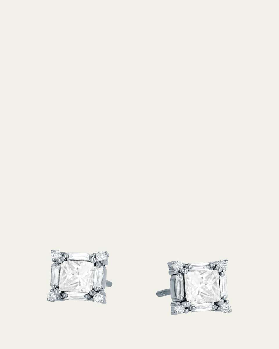 18K White Gold Diamond Post Earrings